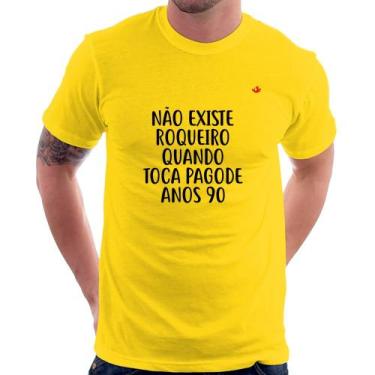 Imagem de Camiseta Não existe roqueiro quando toca pagode anos 90 - Foca na Moda