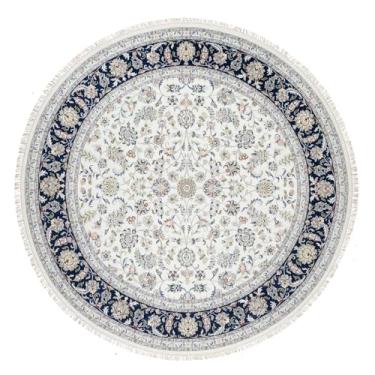 Imagem de Shahbanu Rugs Tapete oriental branco de lã atada à mão e seda Nain Flower Design 250 KPSI (9'9"x9'22.9 cm)