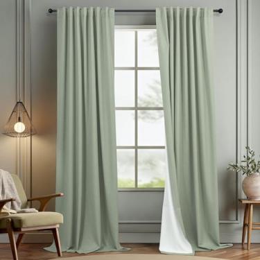 Imagem de Cortinas verde-sálvia 203 cm de comprimento, conjunto de 2 painéis para quarto com bloqueio de abas na parte de trás, luz boho, blecaute, cortinas de linho, isolamento térmico, cortina de janela