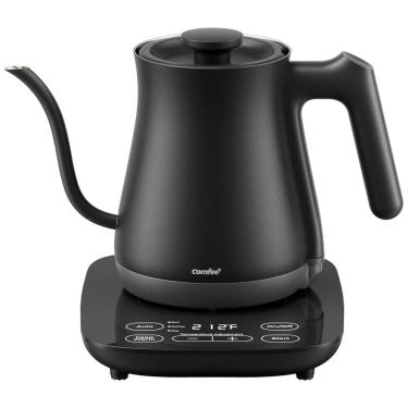 Imagem de Chaleira Elétrica 600mL em Aço Inoxidável com Controle de Temperatura e 3 Predefinições, 1500W 110V, COMFEE, Preta