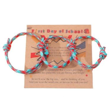Imagem de Pulseira de corda de malha "First Day of School" de 2 a 3 peças, amor entre mãe/pai/mamãe e filha/filho/eu Back to Scool presentes proteção alívio da ansiedade, pulseira de tecido de nylon colorido