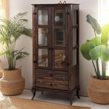 Imagem de Cristaleira Madeira Maciça 2 Portas Vidro Lateral D112VL Shop JM