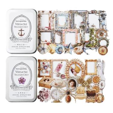 Imagem de MiyouLuna 120 peças de adesivos vintage de cartolina, aventuras náuticas e designs de ornamentos clássicos, efêmeras retrô para scrapbooking, diário, artesanato DIY, embalagem de caixa de lata