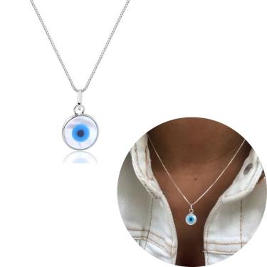 Imagem de Colar de prata 925 com pingente de olho grego pequeno 8mm