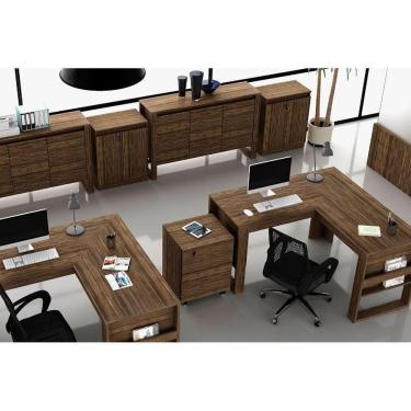 Imagem de Balcão De Escritório Me4149 c/ 2 Portas c/ Chave Amêndoa/preto - Tecno Mobili