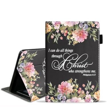 Imagem de Capa para tablet Amazon Kindle Fire HD 10 e 10 Plus de 10,1 polegadas (13ª/11ª geração, versão 2023/2021) - Capa fólio de couro PU com despertar/hibernar automático inteligente, citação floral