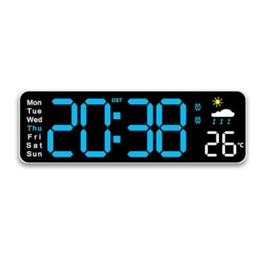 Imagem de JBNCRYGD Relógio de parede digital, despertador digital, relógio digital 12/24H com controle remoto, temporizador de academia de contagem regressiva com data, semana, temperatura, brilho ajustável, E