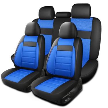 Imagem de HChengkikz Conjunto completo de capa de assento de couro, respirável e esportiva, suporte de almofada de espuma 3D, capa de assento de carro, ajuste universal para carros, sedans, SUVs, caminhões