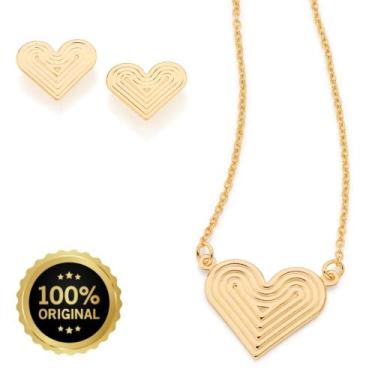 Imagem de Presente Dia Das Mães Rommanel Colar Coração Trabalhado + Brincos E Em