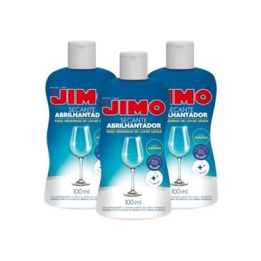Imagem de Kit 3 Secante Abrilhantador 100ml Jimo Máquina Lavar Louças Secagem Rápida Vidros Taças Sem Mancha