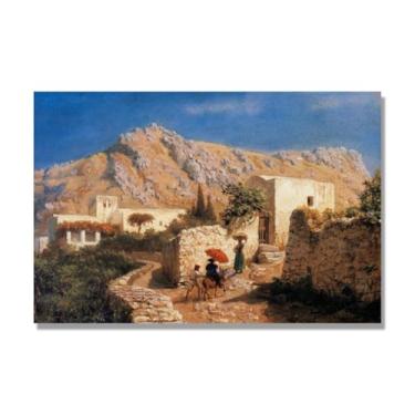 Imagem de Impressões em tela famosas. "Paisagem da montanha italiana" de Lev Lagorio, reproduções de arte clássicas, decoração de parede moderna para sala de estar escritório. 70 x 105 cm - 27,6 x 41,4 pol sem