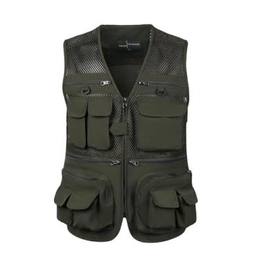 Imagem de Colete De Pesca Com Bolsos Masculino, Colete Masculino Plus Size Verão Ao Ar Livre Malha Respirável Zíper Multi Colete, Jaqueta Tática De Trabalho Destacável Para Viagem Safari(Military green,XX-Large