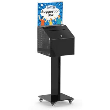 Imagem de GARVIN Caixa De Sugestões Acrílico Com Fechadura E Chave Para Votação, Caridade, Arrecadação Fundos Igrejas Eventos, Coleta Ofertas/Rifas, Urna Suporte Cartazes, Rodízios Trava, Preta