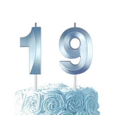 Imagem de Blue 19 Number Birthday Candle for Cake, 2.76 Inch Diamond Number Cake Candles for Wedding Anniversary Decoration Happy Birthday Party Celebration