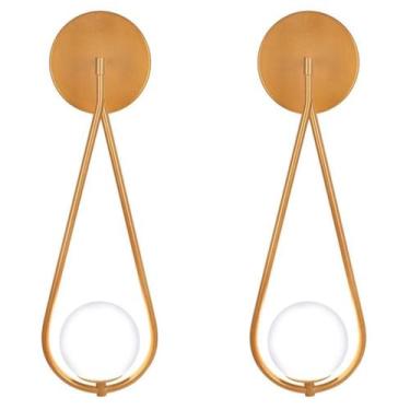 Imagem de Kit 2 Arandelas Luminária De Parede Gota Globo Vidro Dourado - Singlel