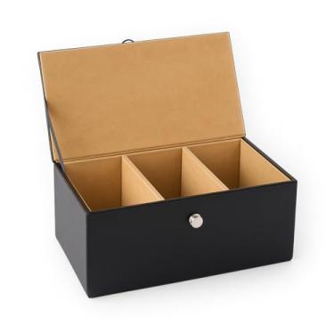 Imagem de Organizador de caixa de chá premium - Recipiente de armazenamento elegante para saquinhos de chá com capacidade para 60 saquinhos de chá - Exterior de couro vegano e interior de tecido de veludo