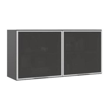 Imagem de Armário Aéreo 2 Portas De Vidro Etna 1,20m Grafite - Poliman - Poliman