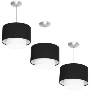 Imagem de Kit 3 Lustres Cupula Pendente Dome Duplo Preto Com Branco