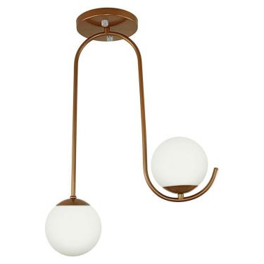 Imagem de Luminária Lustre Aro Jabuticaba 2 Globos de Vidro Cobre