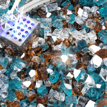 Imagem de NUPICK Vidro de fogo de 4,5 kg, vidro refletivo de 1/2 polegada, pedra de vidro de fogueira temperado para propano ou gás natural, pedras de vidro para mesa de fogueira ou lareira, azul aqua e mistura