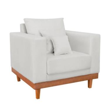 Imagem de Poltrona Living Resistente Linho Base Madeira com Almofadas - Balaqui 