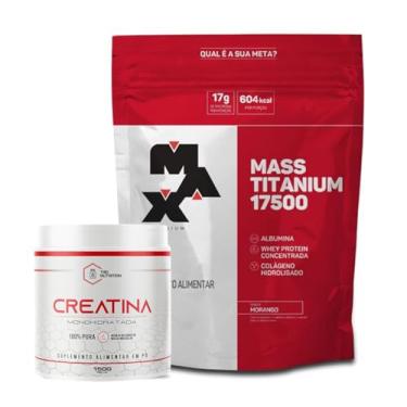 Imagem de Kit Hipercalórico Hiper Mass Titanium 17500 1.4kg + Creatina 150g TAG 100% Pura - Max Titanium (Refil 1400g, Morango)