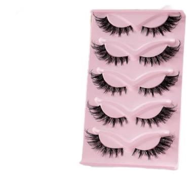 Imagem de Cachos de cílios, cílios postiços, estilo raposa voadora oblíqua, visual de olho de gato encaracolado espesso natural, 5 pares