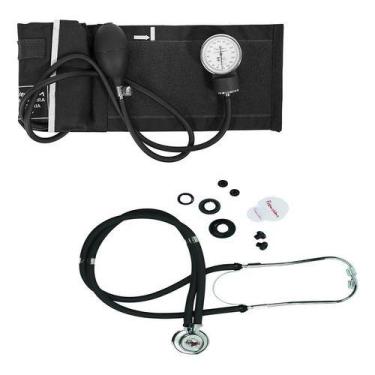 Imagem de Kit De Estetoscópio Duplo Esfigmomanômetro De Braço Premium Cor Preto