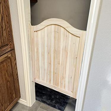 Imagem de Portas de celeiro com fechamento automático – Porta giratória de madeira maciça reforçada para escritório de fazenda e divisória de armário com molas silenciosas (L 60 cm x A90 cm (L)