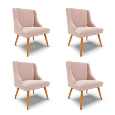 Imagem de Cadeira Sala De Jantar Pé Palito Castanho Kit 4 Liz Bouclê Rose D03 - 