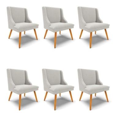 Imagem de Cadeira Sala De Jantar Pé Palito Castanho Kit 6 Liz Bouclê Cinza D03 -