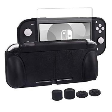 Imagem de Capa protetora para Nintendo Switch Lite, capa de aderência macia com alças ergonômicas confortáveis para Nintendo Switch Lite 2019 [Suporte automático] [4 tampas para polegar], ZH-5906-ZH, TPU Case-Black