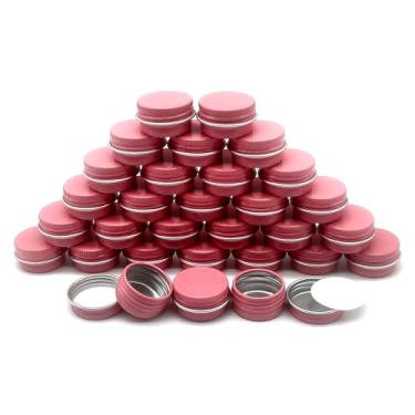 Imagem de Wopanxye Pacote com 30 latas redondas de 5 ml, recipientes de amostra de maquiagem de alumínio de 5 g com tampa de parafuso, latas vazias de metal rosa para armazenamento, potes de lata de viagem para