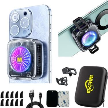 Imagem de Mikirini Cooler Pro magnético 15 em 1 com LEDs RGB, aderência destacável, ventilador de resfriamento termostático para iPhone MagSafe/Android/iPad - jogos/streaming/fotografia (moldura prata)