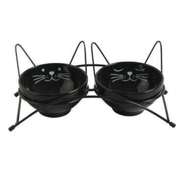 Imagem de Kit Comedouro Preto/Branco Suporte de Orelhas Médio - Cerâmica Regina