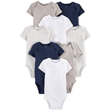 Imagem de Simple Joys by Carter's Body unissex para bebês com 8 unidades de manga curta, Azul-marinho/branco/aveia, 3-6 Meses