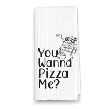 Imagem de ETYZE Toalha de cozinha de pizza engraçada para cozinha, You Wanna Pizza Me Toalhas de chá absorventes toalha de banho de chá de mão, presentes para amantes de pizzas, presentes de inauguração de casa