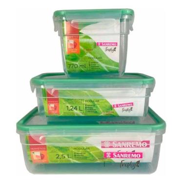 Imagem de Kit 3 Pote Hermético 2,5lt 1,24l 770ml Travas Freshy Sanremo