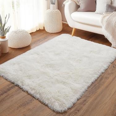 Imagem de OHDS Tapete macio branco para quarto de 1,8 x 1,5 m - Tapete felpudo ultramacio e antiderrapante, tapete durável confortável para sala de estar e berçário infantil, decoração de casa estética
