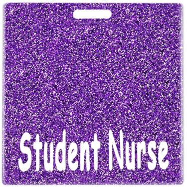 Imagem de Abamilaka Carretel de crachá roxo de estudante de enfermeira de acrílico horizontal brilhante com glitter porta-cartões de presente de enfermeira acessórios de enfermagem etiquetas de identificação de