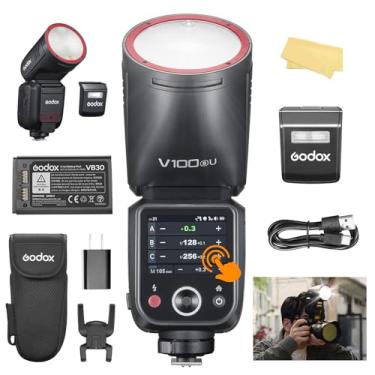 Imagem de Godox V100S U Flash para câmera Sony 100W TTL cabeça redonda flash com tela sensível ao toque atualização V1 Pro S U 2980 mAh Battry 70 Full Power Flash consecutivo V100 para Sony ZV-E10, α77II, α99