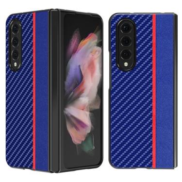 Imagem de HAO RIYLN Capa de couro para Samsung Galaxy Z Fold6, capa de negócios anti-impressão digital, textura de fibra de carbono, capa vintage, azul, Z DOBRAD6