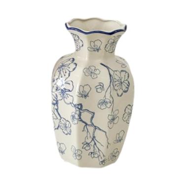 Imagem de WeiLaiKeQi Vaso de cerâmica chinês para flores, suporte para plantas, decoração, arranjo de flores minimalista exclusivo para estante, sala de estar, mesa de, Plumbossom 10cmx24cm