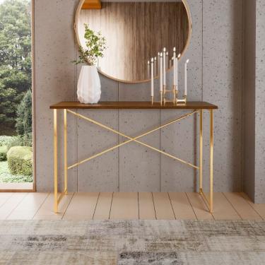 Imagem de Aparador Estilo Industrial 90 Cm Miami Klm Móveis Imbuia/dourado