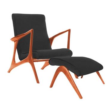 Imagem de Poltrona Mona Plus Vk Anos 50 Suede Preto Com Puff Cor Preto