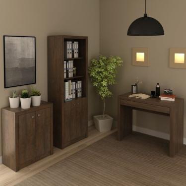 Imagem de Conjunto Home Office 3 Peças Mesa, Estante 2 Portas E Balcão 2 Portas Espresso Móveis Rústico