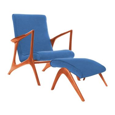 Imagem de Poltrona Mona Plus Vk Anos 50 Suede Azul Com Puff Cor Amarelo