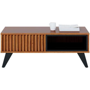 Imagem de Mesa De Centro Colibri Jeri Mdp Com Pés De Madeira Maciça Noce Milano Com Preto Fosco