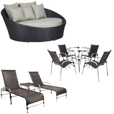Imagem de 4 Cadeiras + 2 Mesa + 2 Espreguiçadeiras + 1 Chaise Trama Tabaco