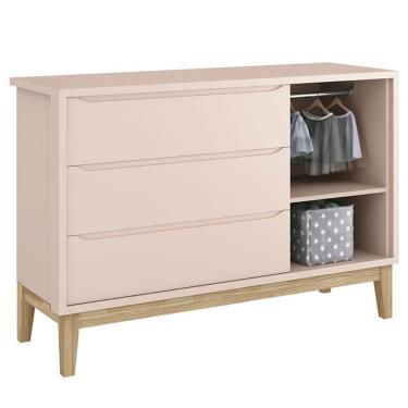 Imagem de Cômoda Infantil New Classic Com Porta Rosa Com Pés Madeira Natural - Reller